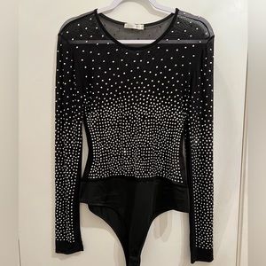 Ever B Black Rhinestone Bodysuit Size Large
